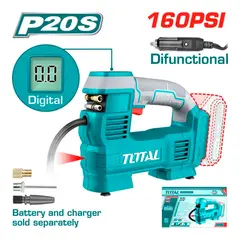 TOTAL TOOLS - COMPRESORA PORTATIL PARA AUTO 20V 160PSI