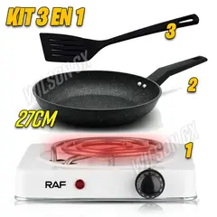 RAFF - Kit Cocina Eléctrica 1 Hornilla + Sarten 27cm antiadherente y espatula