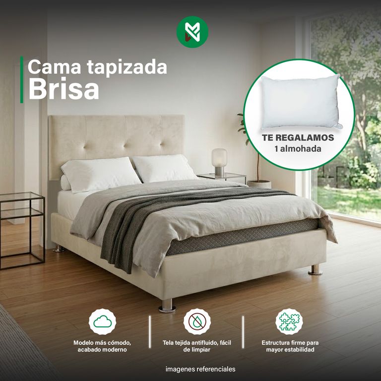 Cama tapizada Brisa - 2 Plz - Color Beige + almohada