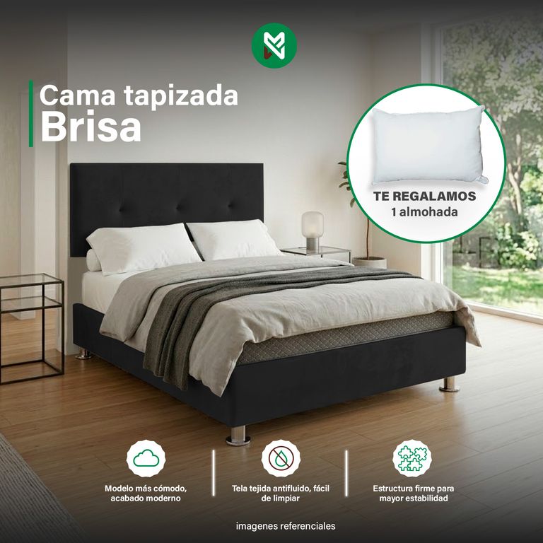 Cama tapizada Brisa - 2 Plz - Color Negro + almohada