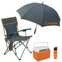 Truper - Combo Silla de playa camping plegable sombrilla cooler