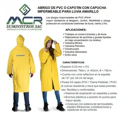 GENERICO - ABRIGO DE PVC O CAPOTIN CON CAPUCHA IMPERMEABLE PARA LUVIA AMARILLO