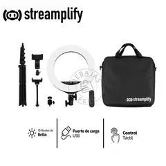 STREAMPLIFY - Aro de Luz 14'', USB, 3 Tonos,10 Brillos,Trípode Ajustable