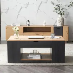 TU MESITA - Mesa Extensible de Centro Igor color NegroRoble 3 puertas