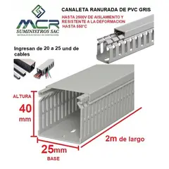 GENERICO - CANALETA DE PVC GRIS PARA CABLES DE 25mm BASE X 40MM ALTURA X 2m LARGO