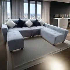 GENERICO - Sofa Londres Seccional 3 cuerpos + 1 banqueta puff - Griss