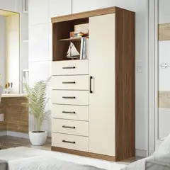 R&R MUEBLES - Cómoda Moderna Eira Marrón y Blanco