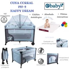 EBABY - CUNA CORRAL CON CAMBIADOR + COLCHON HAPPY DREAM - CELESTE