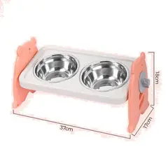 GENERICO - Plato doble para perro gato alto regulable - ROSADO