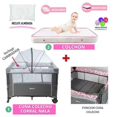 EBABY - Cuna corral colecho NALA ROSADO LIGTH mas COLCHON
