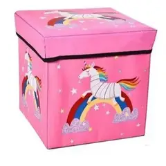 GENERICO - Caja Puff Organizador con Tapa de Juguetes para Niños Rosado