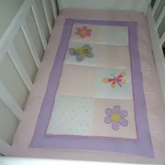 GENERICO - Edredón para cuna Diseño Bordado flores y mariposas