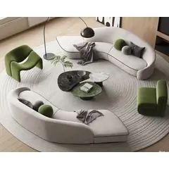 GENERICO - Sofá Orgánico Halo 3+3+1+1+ Mesa de Centro - Beige y Verde