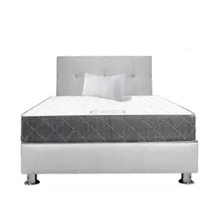 MUEBLES MACRUMO - Combo Cama tapizada Brisa 2plz + Colchon Semiortopedico Avanty + Almohada + funda