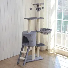 GENERICO - Gato Torre Arbol Rascador Con Hamaca Yute Bolas 138cm Beige