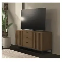 TU MESITA - Mesa Clásica TV Jimmy Base Metal Marrón 2 puertas 2 cajones