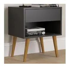 TU MESITA - Velador Moderno Taurus Melamina 18mm color Negro 1 cajón