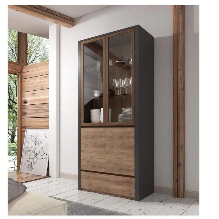 Vitrina Alta TU MESITA Miramar color NegroMarrón 4 puertas 1 cajón