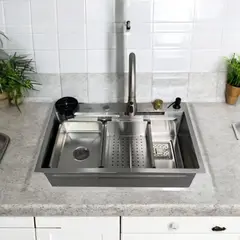GENERICO - Lavadero Multifuncional Cascada 75x45x22 Acero SS304 Anti rayones