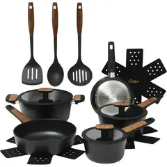 OSTER - Juego de Ollas 14 Piezas Aluminio Forjado Oxburg Negro