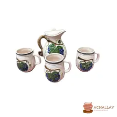 ACHALLAY ARTESANIA DE BARRO - Set de Jarra + 3 Tazas de Loza