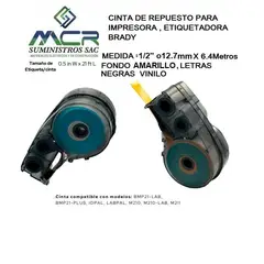 GENERICO - CINTA AMARILLO DE 12MM O 1 /2" X 6.4M DE LARGO PARA ETIQUETADOR BRADY