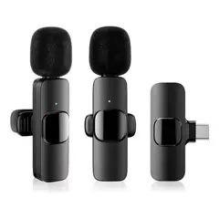 GENERICO - Microfono Inalambrico Solapero 2 en 1 Celular Tipo C Color Negro