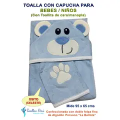 TOALLAS PERU DETALLES Y MAS - Toalla con Capucha Bebé-Niño Osito C - 100% Algodón La Bellota