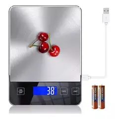 JPSYSTEMS - Balanza gramera acero inoxidable 10KG botones táctiles a bateria pilas