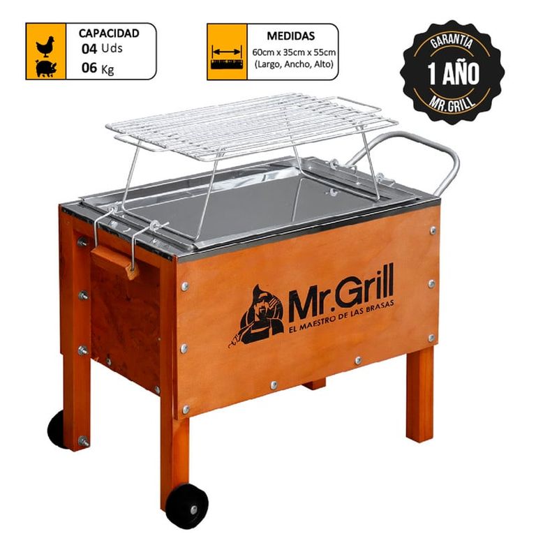 Caja China Mediana Jr Nogal Mixta con Parrillas de Varillas