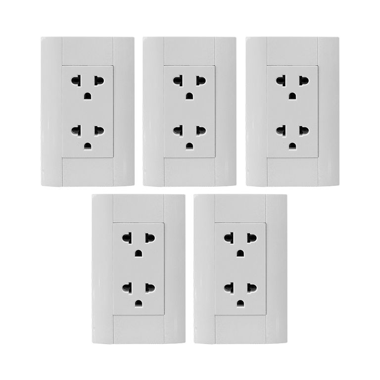 Tomacorriente doble PC blanco Pack x 5 Klisman