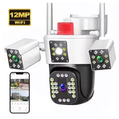 SEISA - Camara Seguridad Vigilancia Ip Wifi PTZ Triple Lente 360 Exterior Sirenas Alarma