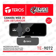TEROS - CAMARA WEB TEROS TE-9072 RESOLUCIÓN 2K MICROFONO INCORPORADOCONEXION USB 20TRIPODE