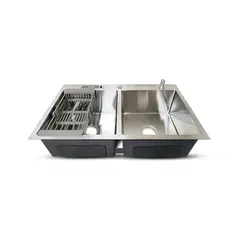 FRATELLI - LAVADERO DE COCINA ACERO 2POZAS CON PORTA CUCHILLOS PLOMO PRM-8448S