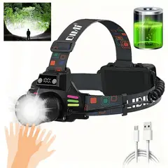 LIDIMI - Linterna Frontal Recargable con 7 Modos, Zoom y Batería 2500mAh