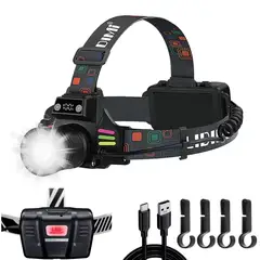 LIDIMI - Linterna de Cabeza 1.200.000 Lm Recargable con Zoom y Sensor