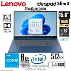 LENOVO - Laptop Ideapad Slim 3 Intel Core i5 12450H 8GB RAM 512GB SSD 15.6" FHD Free Dos - ABYSS BLUE