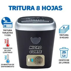 GENERICO - Trituradora De Papel 8 Hojas Micro Corte 25l
