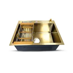 FRATELLI - LAVADERO DE COCINA ACERO CON PORTA CUCHILLO DORADO PRM-6045G