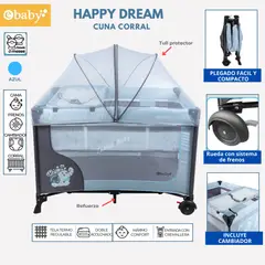 EBABY - Cuna corral con cambiador Happy Dream Azul
