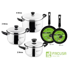 FACUSA - Juego de Ollas 6 piezas Acero Inoxidable con 2 sartenes
