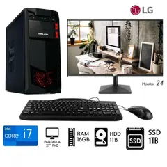 INTEL - Computadora PC Intel Core i7 RAM 16GB,  Disco HDD 1TB+SSD 1TB,  Monitor 24 LG