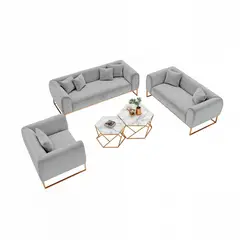 BARAKA HOME - Juego de sala 3 2 1 Luxury Nikole + Mesa de centro - Gris claro