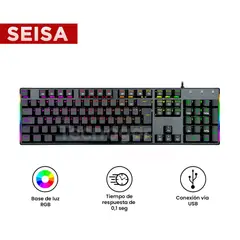 SEISA - Teclado Gamer Mecánico Retroiluminado con Luces Led RGB DN-K104