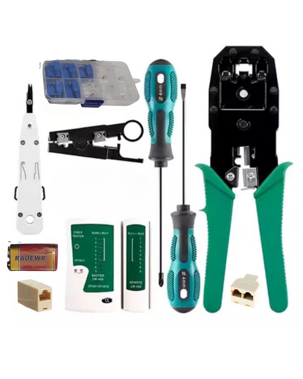 Kit Herramientas De Red Crimpador Tester Destornillador Ponchador Empalme