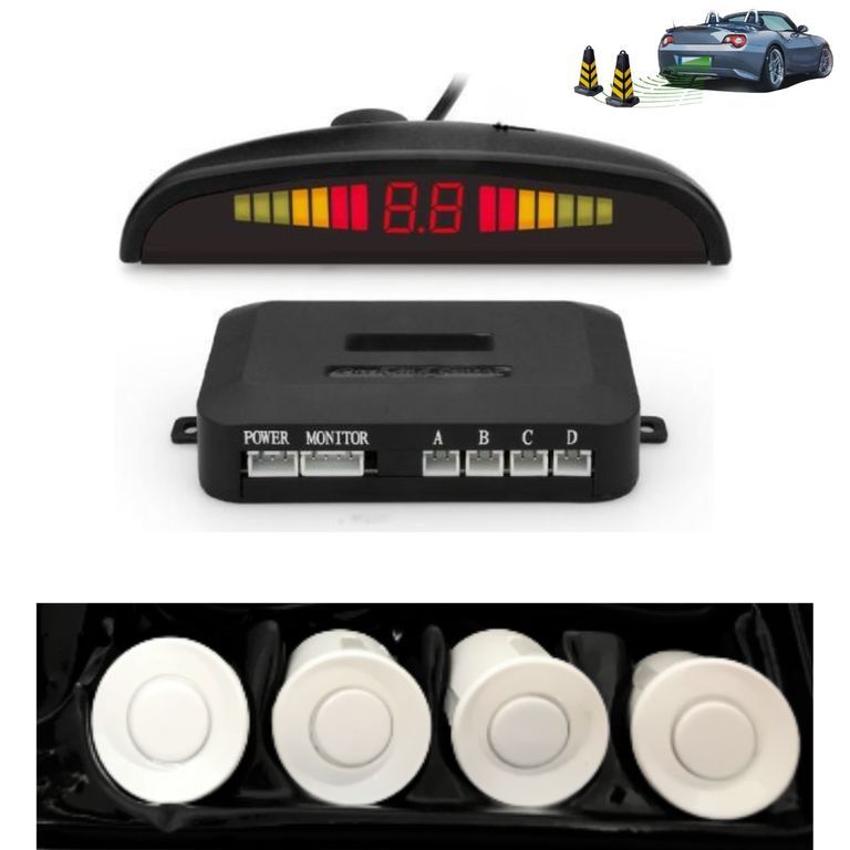Sensor De Retroceso Reversa Auto Parqueo 4 Puntos Blanco