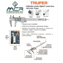 TRUPER - Calibrador vernier digital de 6 de acero inox en pulgadas y mm