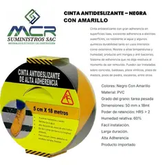 GENERICO - CINTA ANTIDESLIZANTE PVC DE 2 " DE ANCHO X18 METROS LARGO NEGRO CON AMARILLO