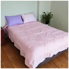 GENERICO - Edredón 1 Plaza Corazones Rosa + 2 Fundas de almohada