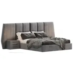 GENERICO - Cama Tapizada Francis + 2 Veladores Queen - Gris